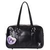 Sanrio Synthetic Leather School Boston Bag with Heart Pouch (Chromi-Black)