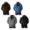 Winter Men Sweater Hooded Zip-up Long Sleeves Drawstring Thick Plush Solid Color Cardigan Pockets Mid Length