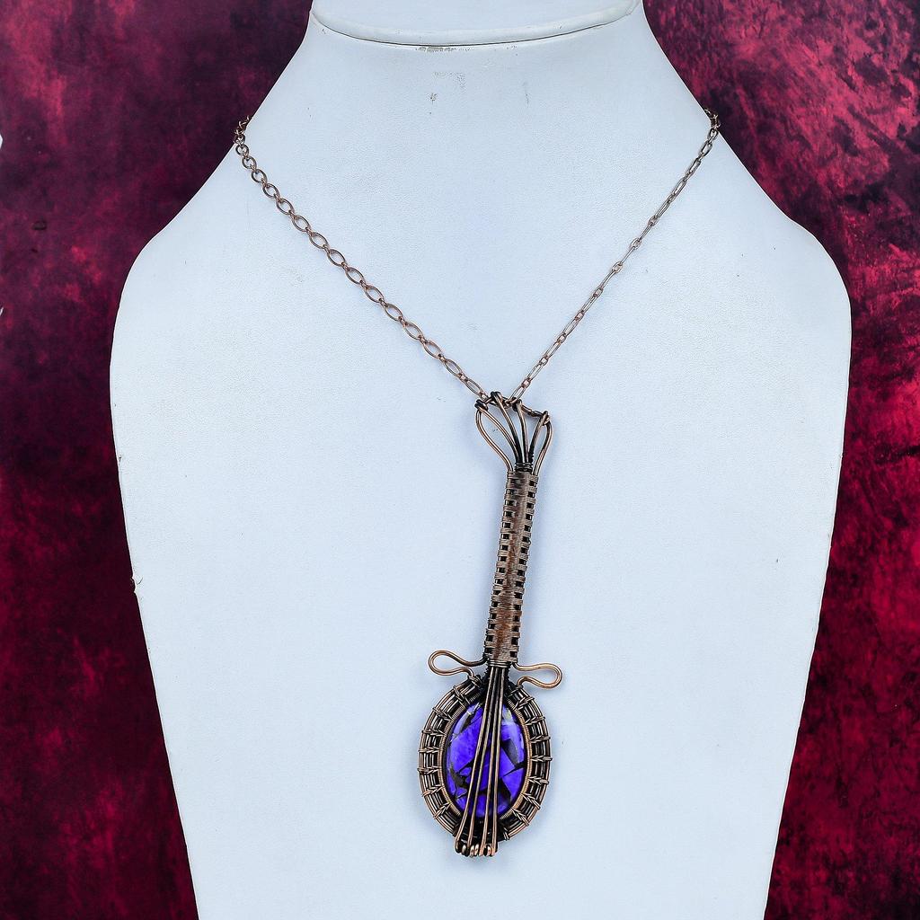 Медный Хароит Натуральный Камень Подвеска Подвеска Гитара Украшения из Медной Проволоки