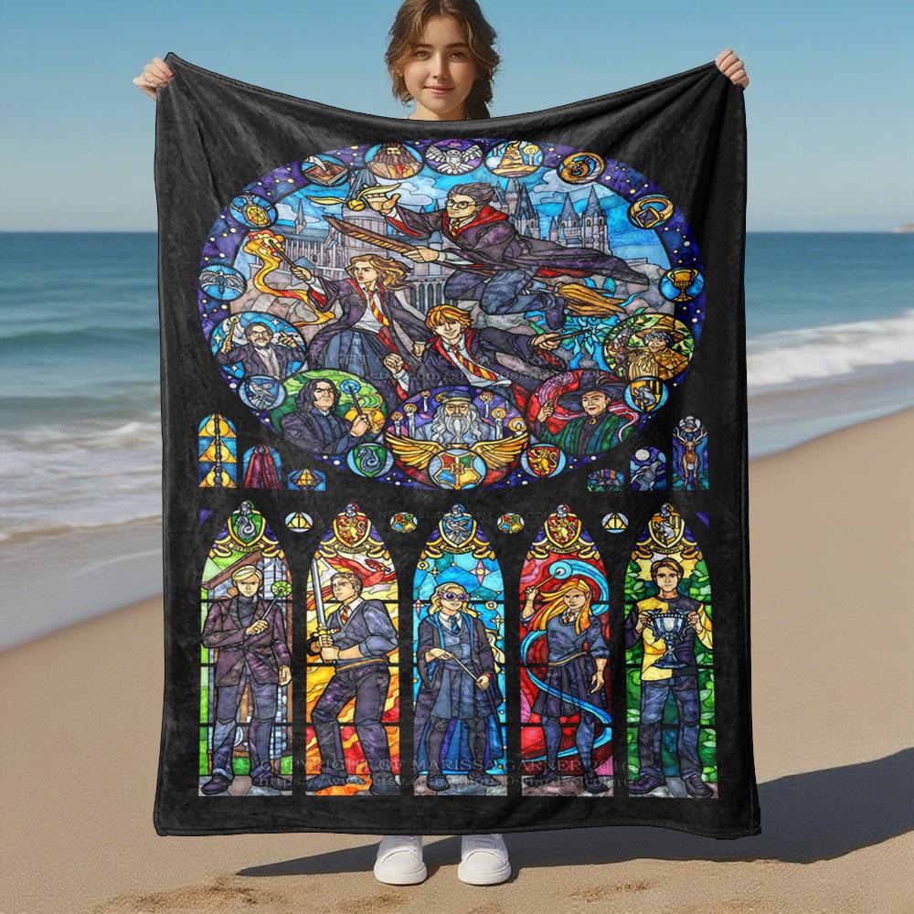 1 шт. Хогвартс Гарри Поттер Витраж Наружное Фланелевое Пледное Одеяло Все Сезоны Мягкое Тепло, Домашний Декор 1031206