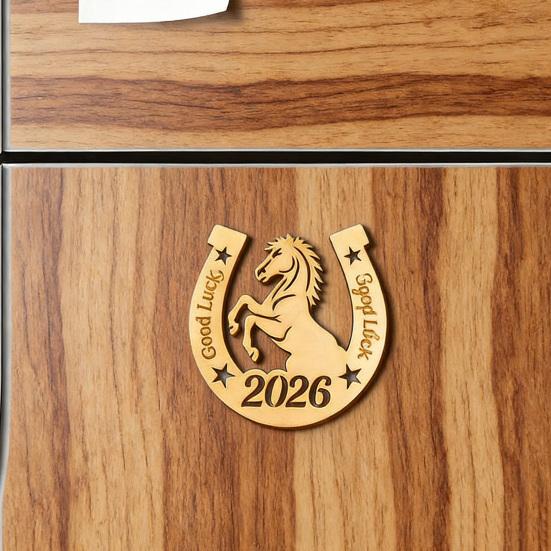 1/2/3 шт. Магнит на холодильник '2026 год Лошади' Деревенский деревянный Магнит на холодильник 'Счастливая подкова' Китайский Новый год Украшение для дома офиса кухни