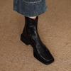 Lambskin Slimming Ankle Boots 2025: Women's Mid-Heel Vintage Martin Boots, Black Square Toe, Autumn/Winter Collection.