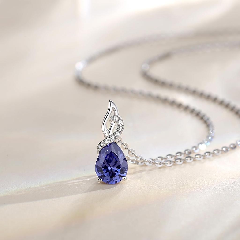 FANCIME Diamond Necklace for Women In 14K White Gold with Tanzanite December Diamond Pendant and Silver Perfect for and Gift Wrapping Droplet,