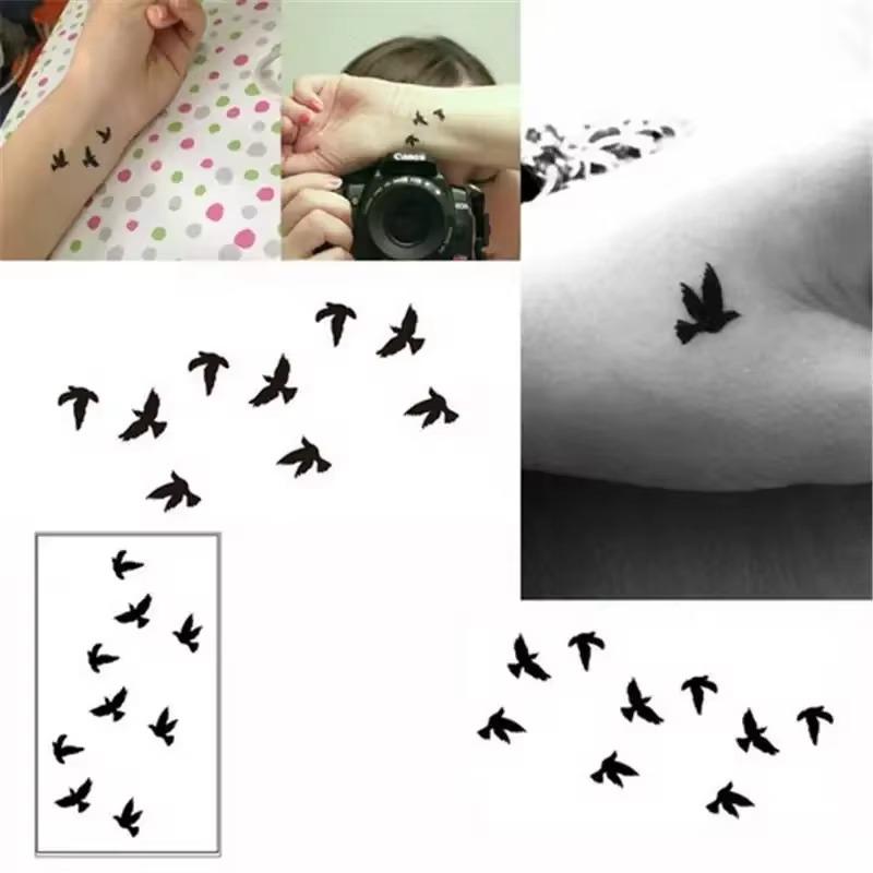 5/10pcs/lot Women Sexy Finger Wrist Flash Fake Tattoo Stickers Liberty Small Birds Fly Design Waterproof Temporary Sticker