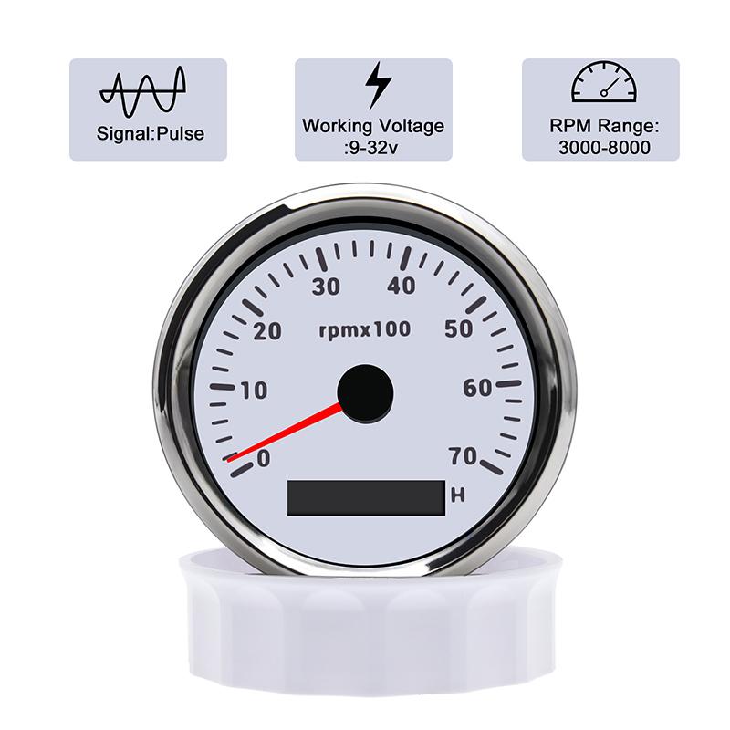 New 7 Color Backlight 85mm Tachometer Gauge For Marine Boat Car Truck 9-32V LCD 3K~8K RPM Tacho Digital Hour Meter