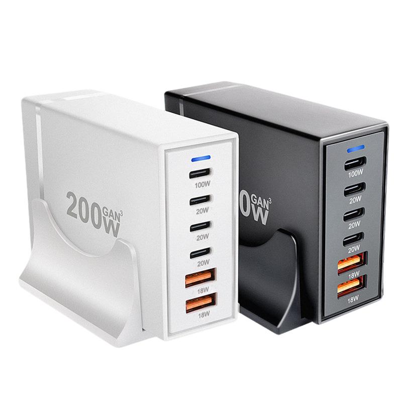 200W GaN Multi-Port PD Fast Charger with 2A4C Ports for Phones & Laptops