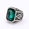 Men's Titanium Steel Ring Hip Hop Rock Red Large Gemstone Masonic Jewellery Accessories Gold Rapper Finger Ring