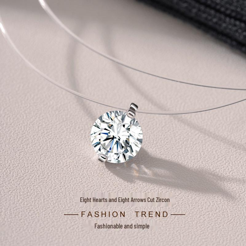 Элегантное колье «Слеза русалки» с цирконом и бриллиантом - Невидимая леска и цепочка для ключицы с восемью бриллиантами огранки «Сердце и стрела»