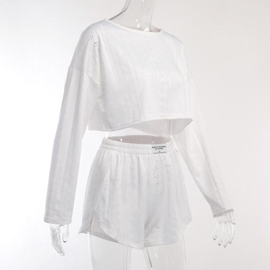 2 шт./компл., женский топ, шорты, наряд с открытой эластичной резинкой на талии, свободные, с длинными рукавами и круглым вырезом, тонкие однотонные дышащие мягкие домашние футболки, комплект с шортами