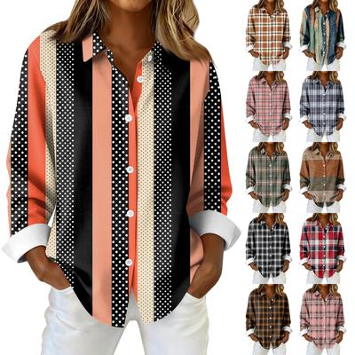 Женская рубашка-блузка с рождественским принтом и пуговицами, длинный рукав, повседневный базовый рубашечный воротник, обычный топ