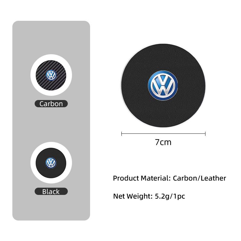HAT1 2Pcs Car Leather/Carbon Fiber Water Cup Coasters Anti-Slip Pads For VW Scirocco Jetta Beetle Golf Passat Tiguan Sharan Touran