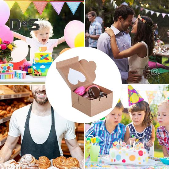 10 шт. прочная упаковочная коробка для выпечки, прочная, практичная, для свадебного торта ко Дню святого Валентина, с окошком в форме сердца