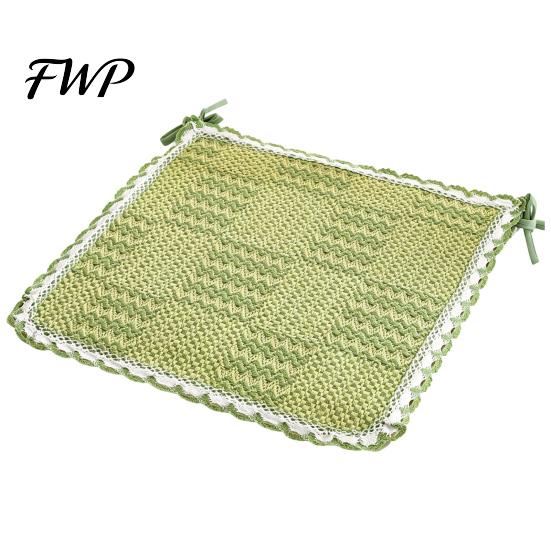Pastoral Style Chair Mat Cotton Linen Pad, Striped Plaid Dining with Lace Trim, Decorative Edge Breathable Thin Seat Pad Ties for Office Barstool