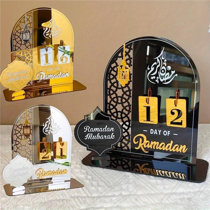 Reusable Acrylic Ramadan Calendar Board Wooden Base Table Ornament with Pen Mubarak Eid Advent Day Suhoor Iftaar Countdown Gifts