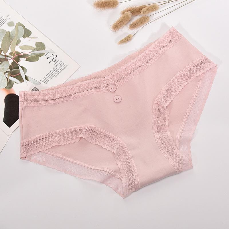 Хлопковое кружевное нижнее белье на пуговицах для женщин, дышащие удобные треугольные брюки с большой средней талией