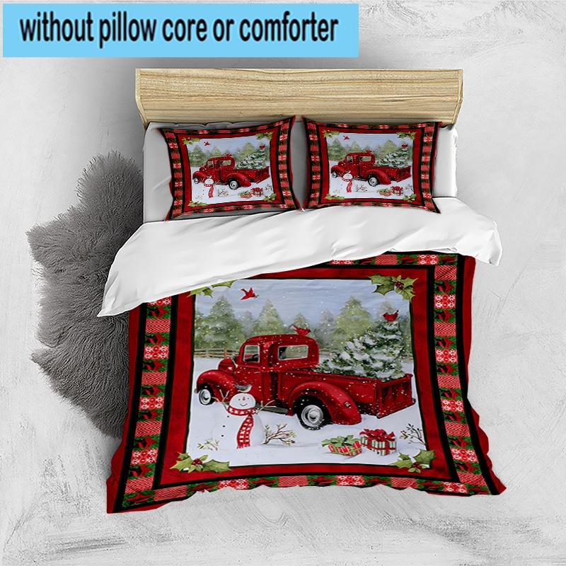 Christmas Vintage Truck 3pcs Bedding,Including 1pc Duvet Cover And 2pcs Pillowcases Perfect for Christmas,Ideal for Bedroom, Dormitory