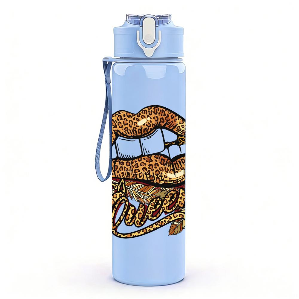 1PC Gold Metallic Lips Graphic,750ml Color Plastic Sports Water Bottle,Leakproof Flip Straw Lid,Suitable for Sports Office Home Use