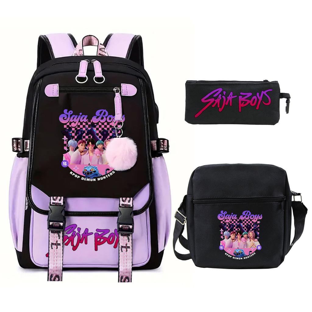 K-Pop Anime Cartoon Portable Shoulder Backpack Student Leisure School Bag Three-Piece Set