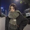 Осенне-зимний шарф в клетку контрастных цветов, женский зимний мягкий хлопковый удобный теплый студенческий вязаный шарф-шаль с бахромой, трендовый
