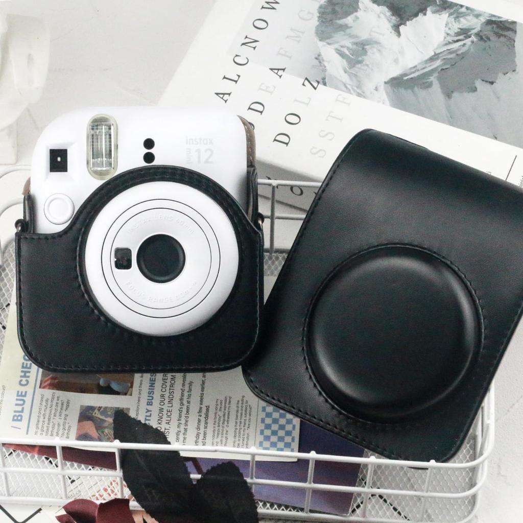 Fujifilm Instax Mini 12 Instant Camera Protective Cover, Mini 12 PU Leather Camera Case with Shoulder Strap (Black)