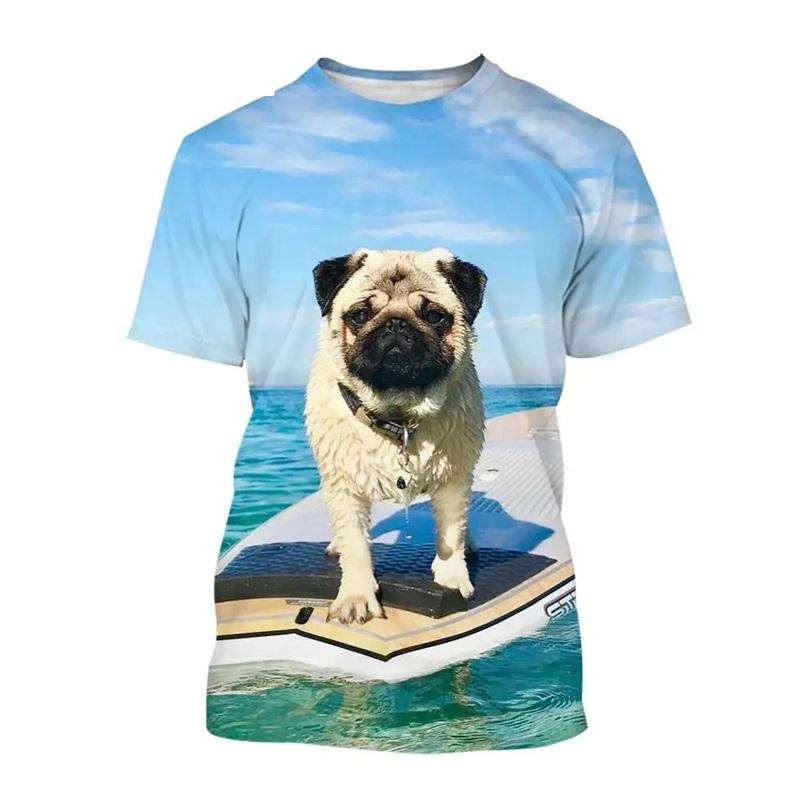 Cute Animal Pet Dog Tshirt For Men 3D Printed Funny Pug Graphic Tees Top Plus Size Short Sleeve T-shirt Homme Streetwear