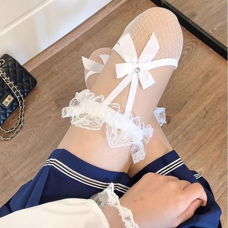 Красный край черные поддельные подвязки чулки до колена сексуальные интернет-знаменитости кружевной бант чулки до бедра сексуальные чулки