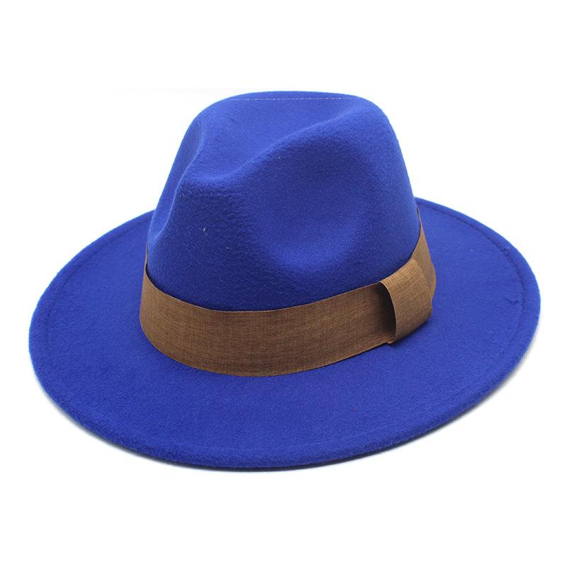 Модный блогер в коричневой шерстяной шляпе Jazz Hat Vintage Big Brim Felt Top Hat
