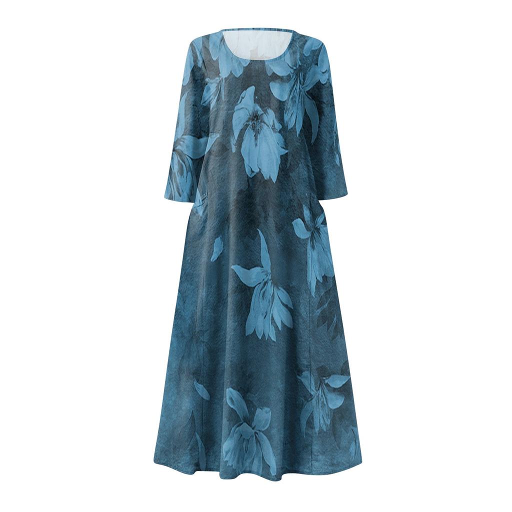 Летнее платье для женщин, повседневное удобное модное платье с карманом и рукавами 3/4 с принтом