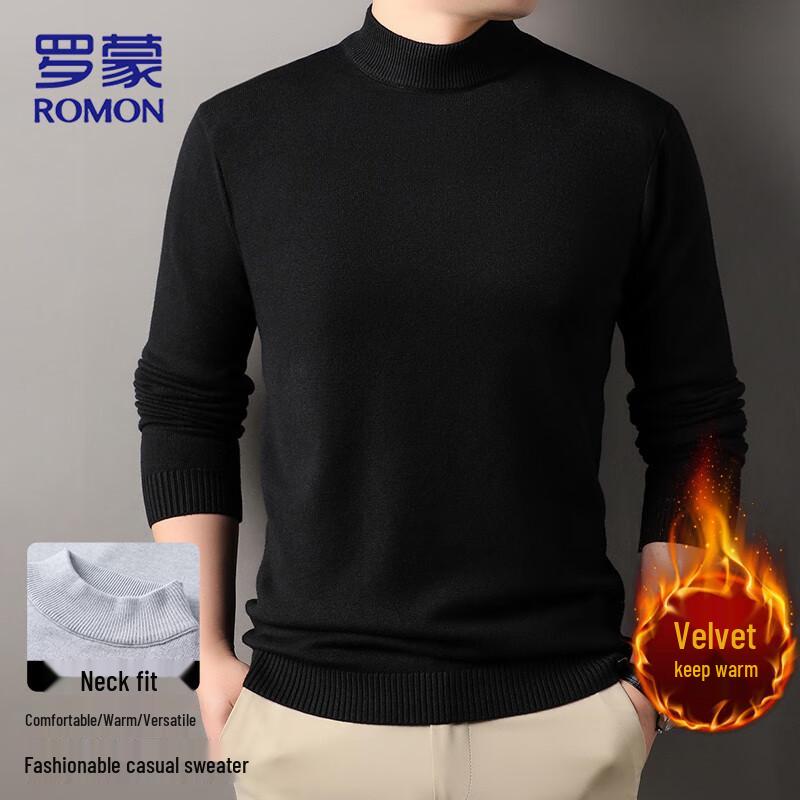 ROMON Men's Slim Fit Fleece Lined Half-High Collar Pullover Sweater