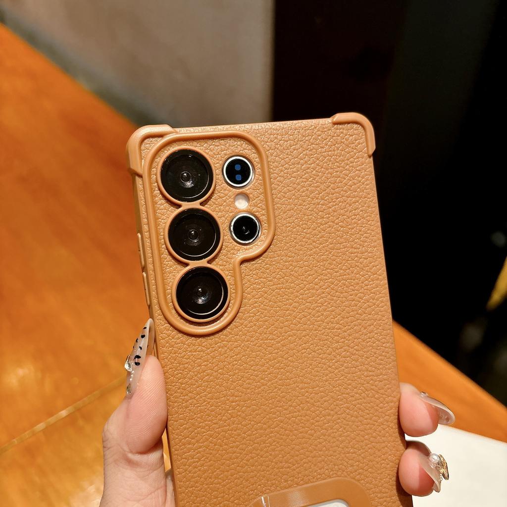 Подходит для Samsung S25Ulltra Чехол для мобильного телефона с рисунком личи и защитой от протечек S24 Кожа A36 Четырехугольная защита от падения Полное покрытие Мягкий чехол