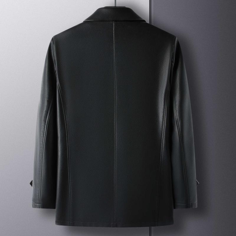 High-end Men's Leather Jacket Autumn and Winter Middle-aged Lapel Business Dad Leather Jacket Casual Men's Leather Jacket
