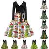 Ladies Casual Fashion V-Neck Long Sleeve Christmas Print Vintage Dress