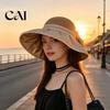UV Protection Summer Hat Women Hollow Knit Bucket Hat, Wide Brim Sun Stylish Beach Accessories Foldable Caps for Commute Outdoor Fashion Bowknot