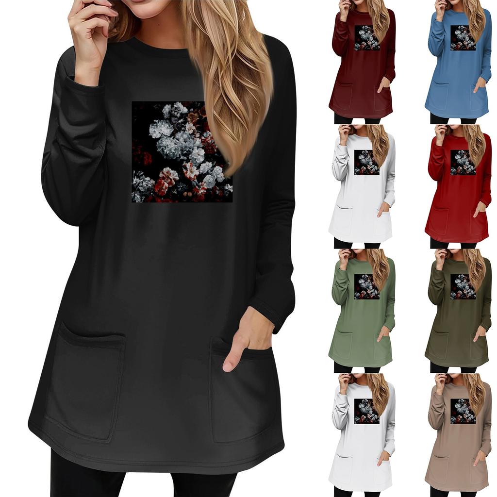 Women's Sweatshirt Pullover Active Sportswear Pocket Print Casual Round Neck Long Sleeve Top