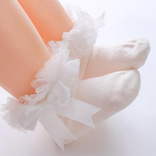 Girls Princess Tutu Socks Baby Knee Bellow Sock Ruffles Cotton Kids Ankle Socks Pography Silk Ribbon Bowknot Lace Sock