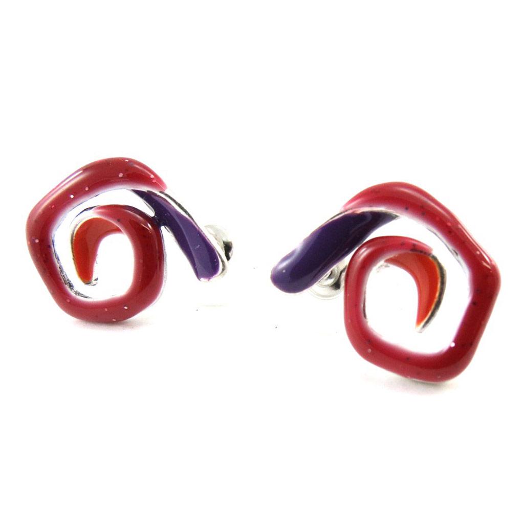 NOA [J1815] - Red Purple 'Snail' Designer Earrings