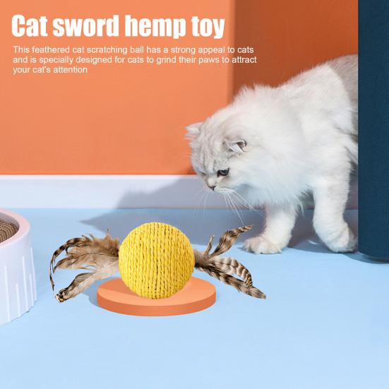 Cat Sisal Scratching Ball Toy Interactive Anti-Bite Sounding Toy Cat Scratcher Sisal Ball with Feather