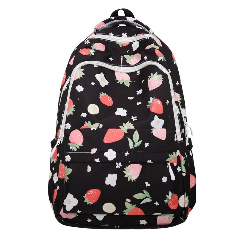 Рюкзак для путешествий и отдыха Strawberry Schoolbag для женщин, вместительный рюкзак с принтом для старшеклассников, учеников средних школ и студентов колледжей.