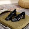 Coarse Heel Mary Jane Single Shoes Women's Spring Waterproof Platform Middle Heel Versatile Silver High Heels Shoes Style
