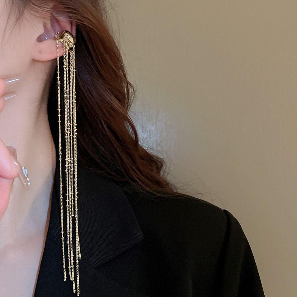 Цинк Цинковый сплав C-образные серьги Серьги-каффы для меньшинств без пирсинга C-образные серьги-кисточки Длинные клипсы для ушей Вечеринка