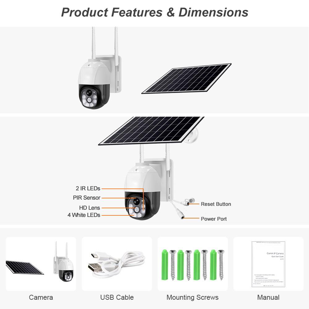 PIR Smart Pedestrian Detection Solar Camera 4G Monitoring Night Vision Full Color HD WIFI Low Power Consumption