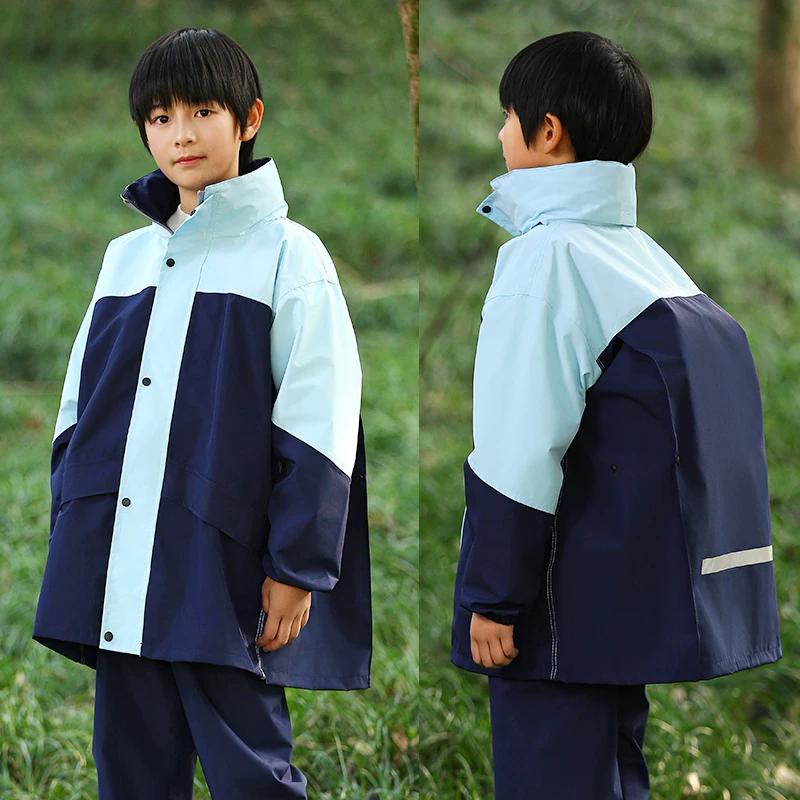 Fashionable Elementary School Student Backpack, Children's Two-Piece Raincoat, Rain Pants, Unisex Outdoor Water Play Outfit Set for Boys and Girls