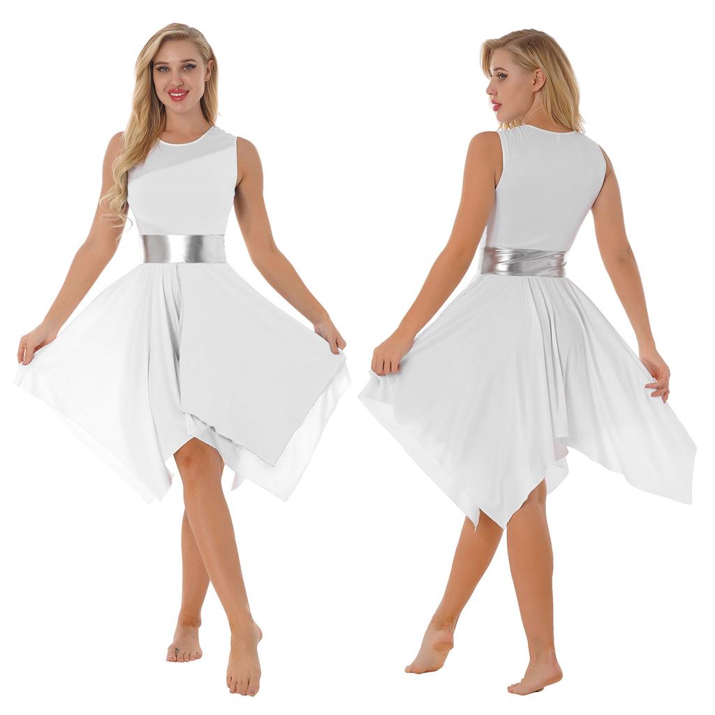 Асимметричное платье-туника для хвалы для девочки, лирическая танцевальная одежда, платье с цветными блоками для выпускного вечера