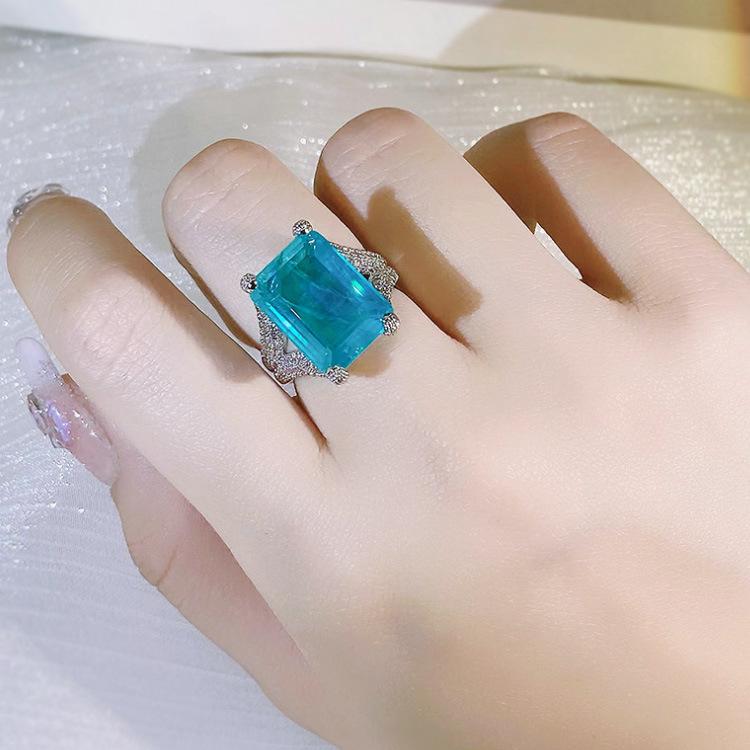 Кольцо Paraíba, прямоугольное женское кольцо с изумрудом и цирконом