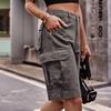 5Colors 2XL Women's Fashion Casual Solid Color Washed Denim Multi-Pocket Belt Overalls Five-Point Shorts
