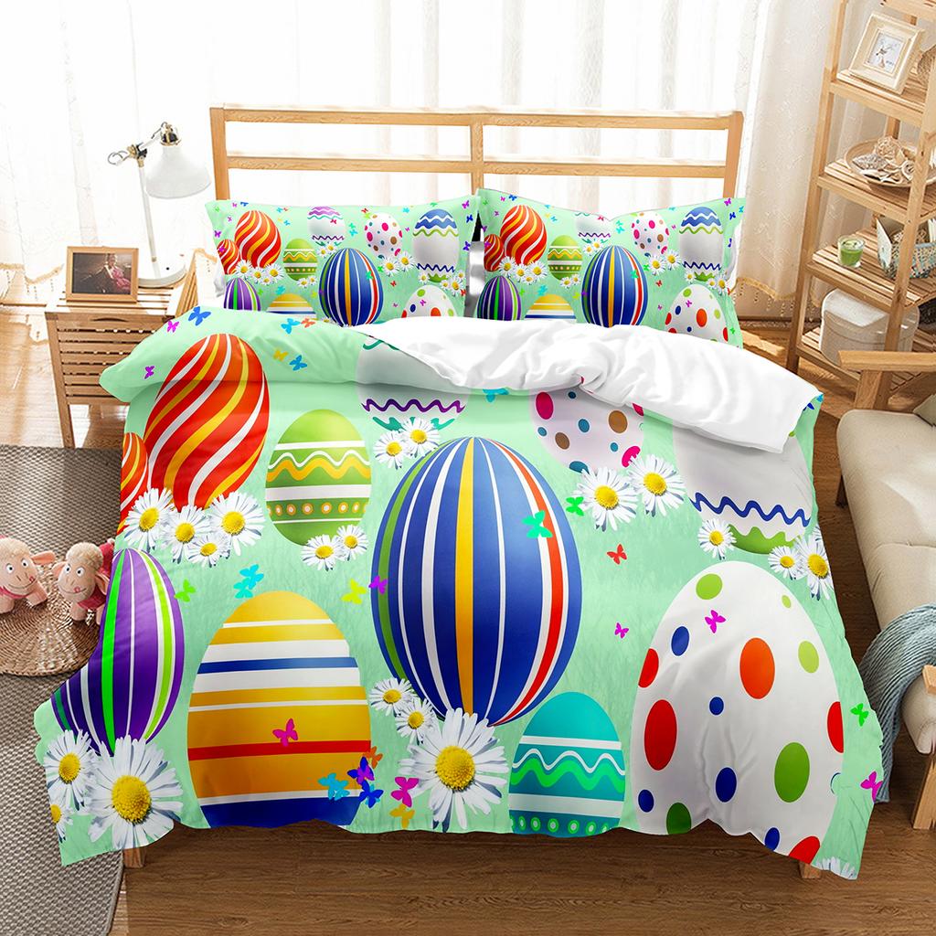 Пододеяльник с рисунком кролика из мультфильма Twin Queen, комплект постельного белья с разноцветными яйцами, микрофибра, цветочное одеяло, покрывало для девочек и мальчиков, пасхальный подарок
