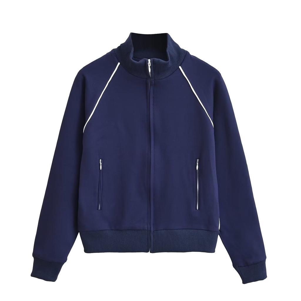 Женская спортивная куртка с воротником-стойкой и молнией, повседневная, короткая, кардиган с длинным рукавом