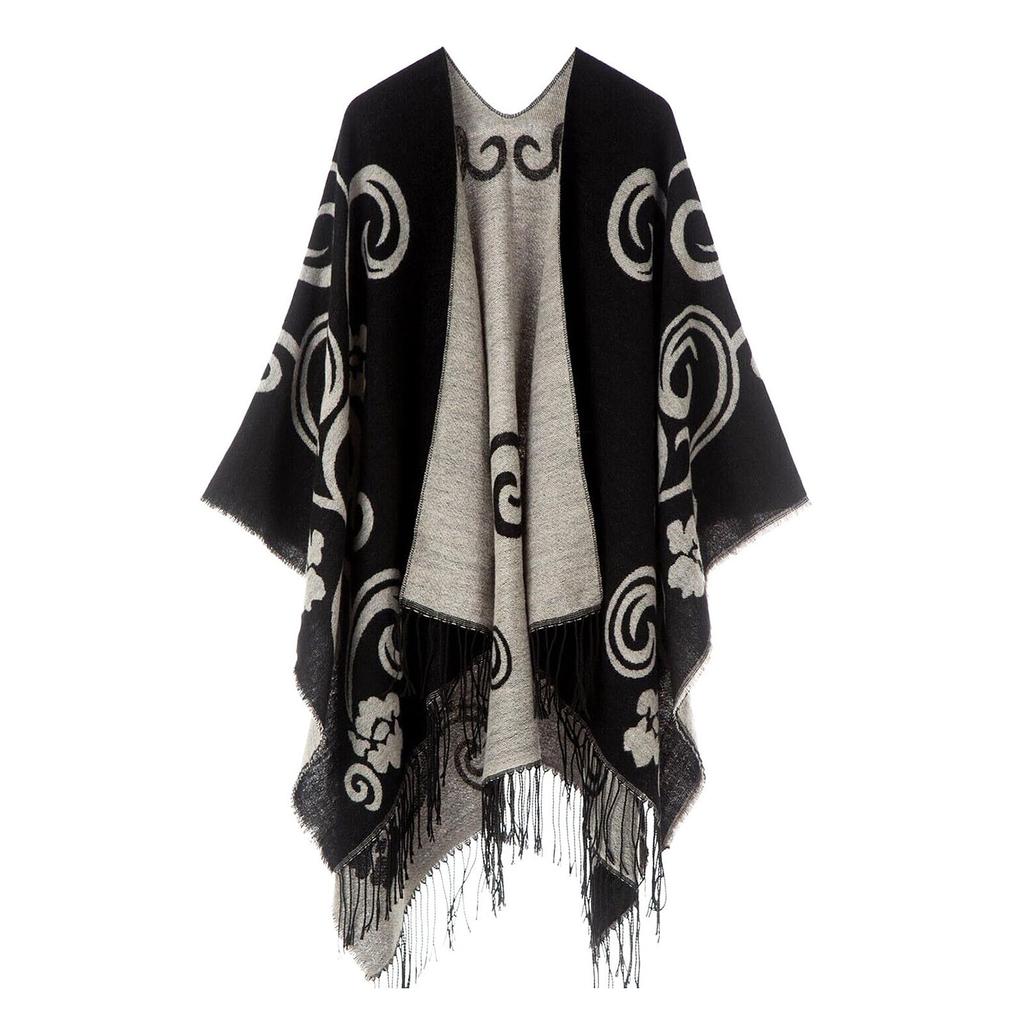 Women Winter Warm Oversized Printing Blanket Cape Wraps Shawl Cardigans