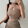 Новый сексуальный топ на бретелях, вязаный укороченный топ с бретелькой на шее, женские летние майки с перекрестными ремешками, модный женский укороченный жилет без рукавов