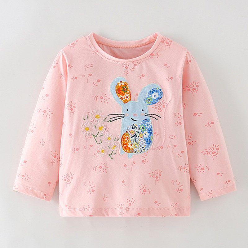 Girls' Cute Mouse Long-Sleeved T-Shirt, Spring and Autumn Pure Cotton, Little Girl's Inner Layering Shirt, Children's Baby Round Neck Top 6